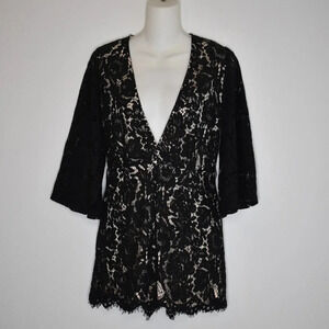 Missguided Romper Sz 10 Plunging Neckline Retro 70s Neutral Whimsygoth Party